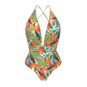 NWT Rio de Sol Tropical New Vegas colorful halter swimsuit one piece small